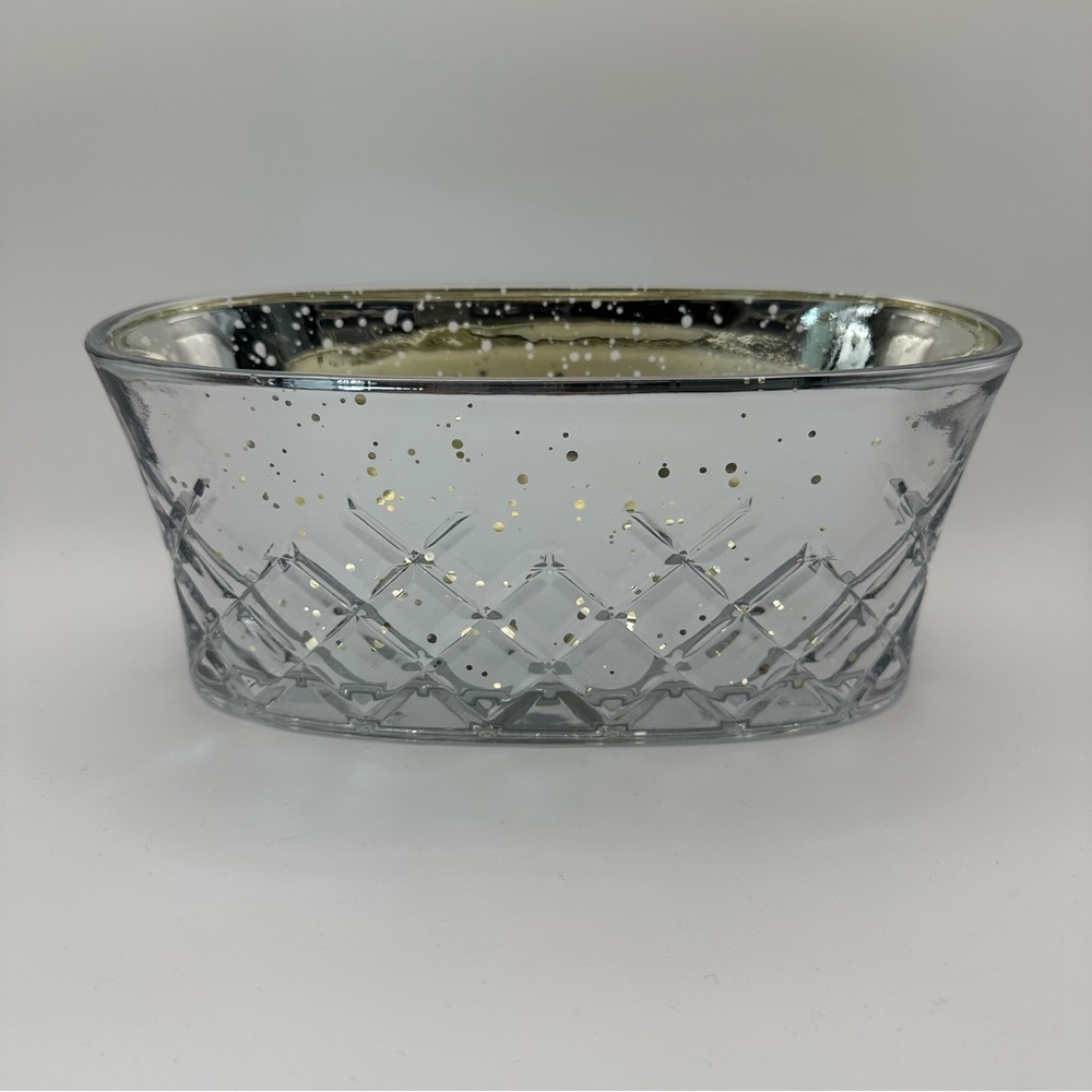 NWOT Teleflora Mercury Glass Oval Bowl Planter Criss Cross Pattern